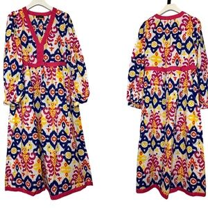 Piombo Colorful Patterned Long Sleeve Pure Cotton Dress, size‎ Medium